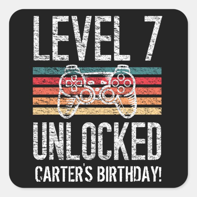 Level 7 Unlocked 7th Birthday Personalised Square Sticker (Front)