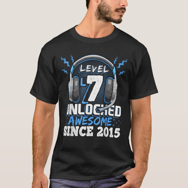 Level 7 Unlocked Awesome 2015 Video Game 7th Birth T-Shirt (Front)