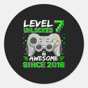 Level 7 Unlocked Awesome 2016 Video Game 7th Birth Classic Round Sticker