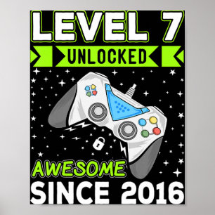 Level 7 Unlocked Awesome 2016 Video Game 7th Birth Poster