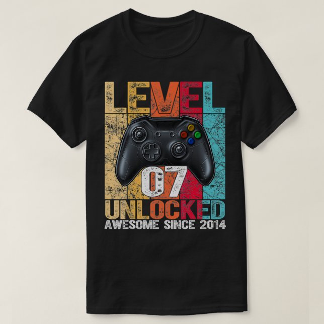 Level 7 Unlocked Awesome Since 2014 7th Birthday G T-Shirt (Design Front)