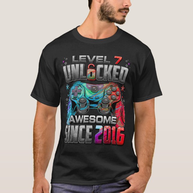 Level 7 Unlocked Awesome Since 2016 7th Birthday G T-Shirt (Front)