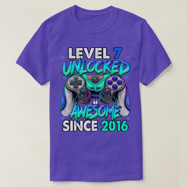 Level 7 Unlocked Awesome Since 2016 7th Birthday G T-Shirt (Design Front)