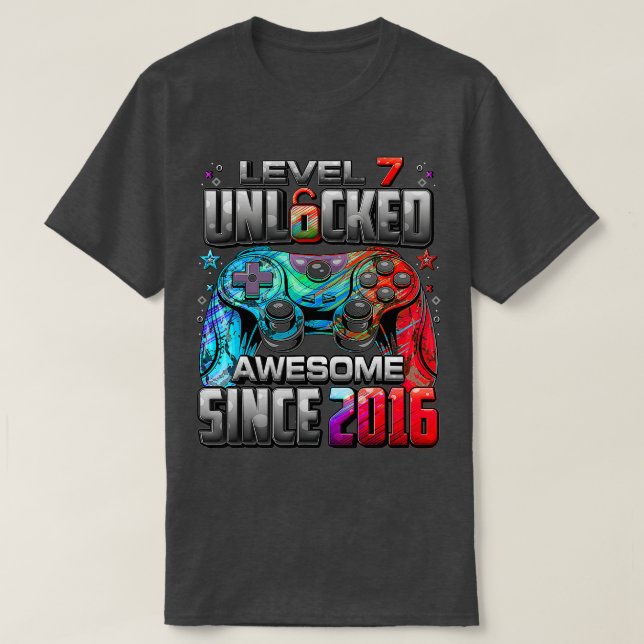 Level 7 Unlocked Awesome Since 2016 7th Birthday G T-Shirt (Design Front)
