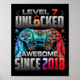 Level 7 Unlocked Awesome Since 2018 7th Birthday G Poster
