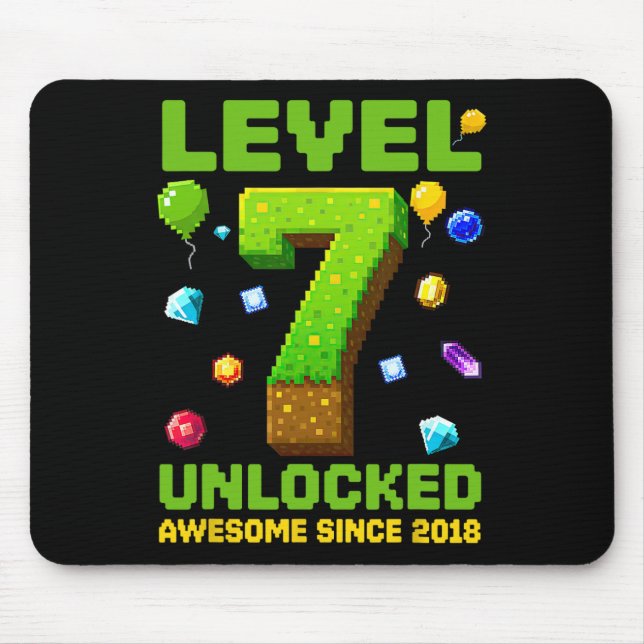 Level 7 Unlocked Awesome Since 2018 Pixel Birthday Mouse Pad (Front)