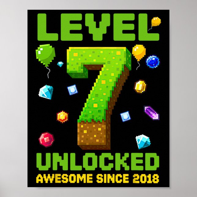 Level 7 Unlocked Awesome Since 2018 Pixel Birthday Poster (Front)