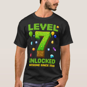 Level 7 Unlocked Awesome Since 2018 Pixel Birthday T-Shirt