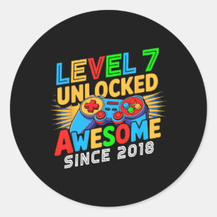 Level 7 Unlocked Awesome Since 7th Birthday Gamer Classic Round Sticker