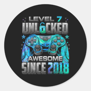 Level 7 Unlocked Awesome Since 7th Birthday Gaming Classic Round Sticker
