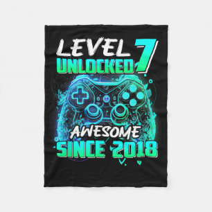 Level 7 Unlocked Awesome Since 7th Birthday Gaming Fleece Blanket