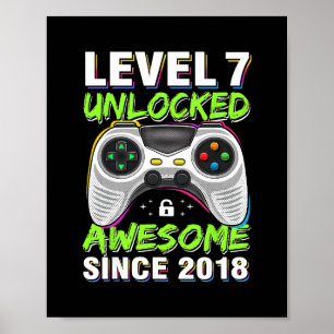 Level 7 Unlocked Awesome Since 7th Birthday Gaming Poster
