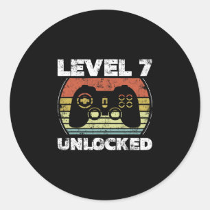 Level 7 Unlocked Funny Video Gamer 7th Birthday  Classic Round Sticker