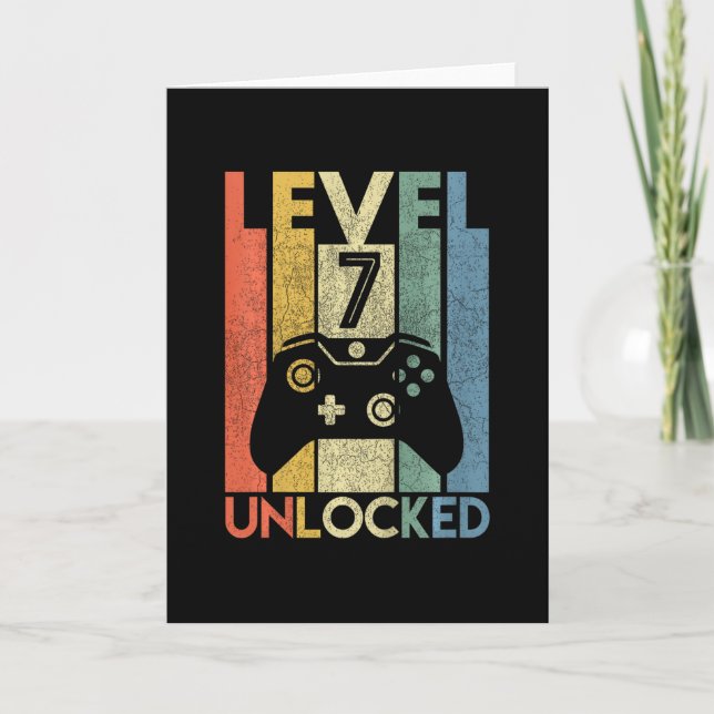 Level 7 Unlocked Funny Video Gamer 7th Birthday Gi Card (Front)