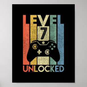 Level 7 Unlocked Funny Video Gamer 7th Birthday Gi Poster