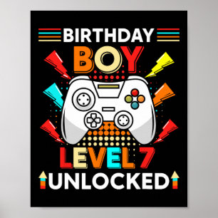 Level 7 Unlocked Funny Video Gamer 7th Birthday Poster