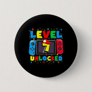 Level 7 Unlocked Gamer 7th Birthday Gift Video Gam 6 Cm Round Badge