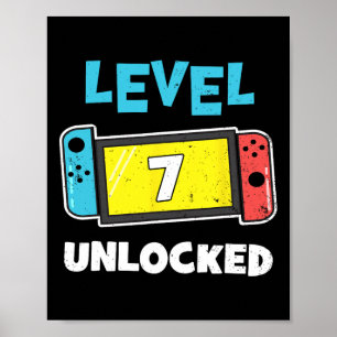 Level 7 Unlocked Gamer 7th Birthday Gift Video Gam Poster