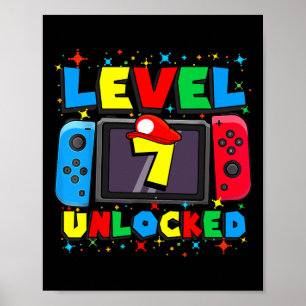 Level 7 Unlocked Gamer 7th Birthday Gift Video Gam Poster