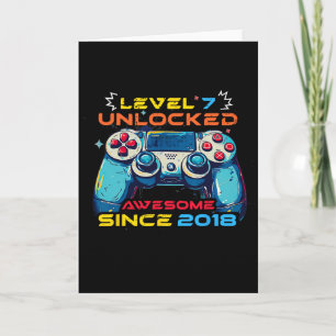 Level 7 Unlocked Gamer 7th Birthday Shirt Boy Vide Card