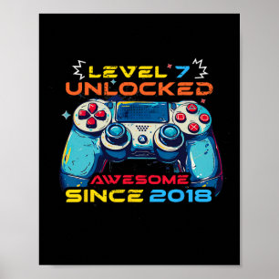 Level 7 Unlocked Gamer 7th Birthday Shirt Boy Vide Poster