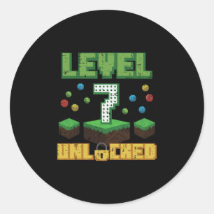 Level 7 Unlocked Pixel Gamer 7th Birthday Gaming B Classic Round Sticker