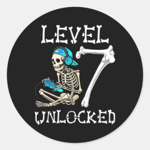 Level 7 Unlocked Skeleton Gamer Video Gaming 7th B Classic Round Sticker