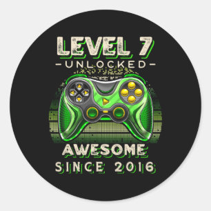 Level 7 Unlocked Video Game 7th Birthday 7 Yr Old Classic Round Sticker
