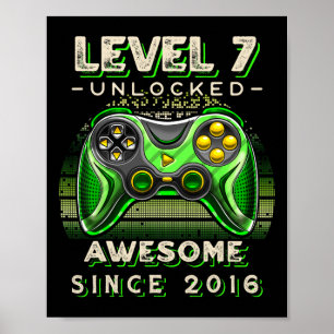 Level 7 Unlocked Video Game 7th Birthday 7 Yr Old Poster