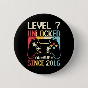 Level 7 Unlocked Video Game 7th Birthday Gamer Boy 6 Cm Round Badge