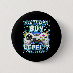 Level 7 Unlocked Video Game 7th Birthday Gamer Boy 6 Cm Round Badge