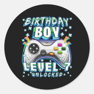 Level 7 Unlocked Video Game 7th Birthday Gamer Boy Classic Round Sticker