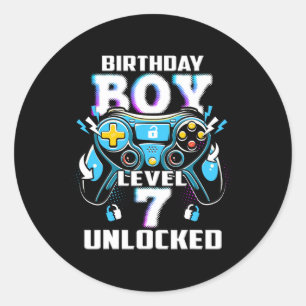 Level 7 Unlocked Video Game 7th Birthday Gamer Boy Classic Round Sticker