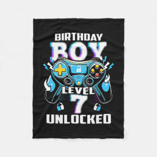 Level 7 Unlocked Video Game 7th Birthday Gamer Boy Fleece Blanket