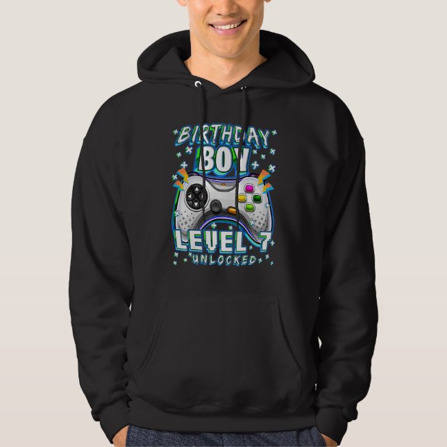Level 7 Unlocked Video Game 7th Birthday Gamer Boy Hoodie (Front)