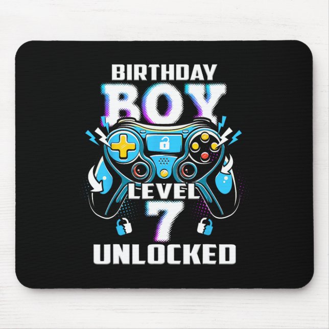 Level 7 Unlocked Video Game 7th Birthday Gamer Boy Mouse Pad (Front)