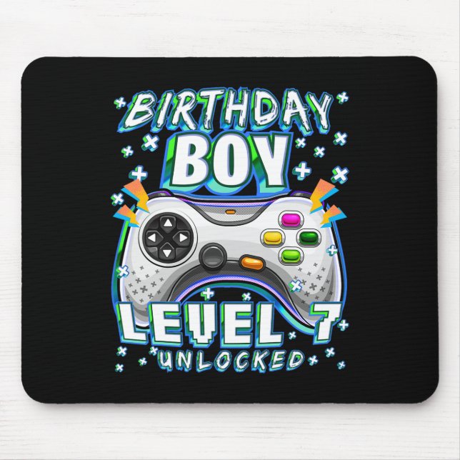 Level 7 Unlocked Video Game 7th Birthday Gamer Boy Mouse Pad (Front)