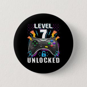 Level 7 Unlocked Video Game 7th Birthday Gamer Gif 6 Cm Round Badge