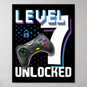 Level 7 Unlocked Video Game 7th Birthday Gamer Gif Poster