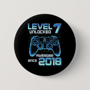 Level 7 Unlocked Video Game Party 7th Birthday Gam 6 Cm Round Badge
