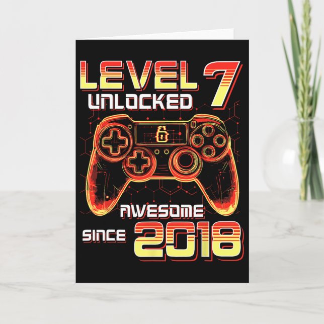 Level 7 Unlocked Video Game Party 7th Birthday Gam Card (Front)