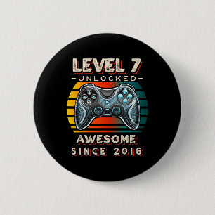Level 7 Unlocked Video Game Seven 7th Birthday 7 Y 6 Cm Round Badge