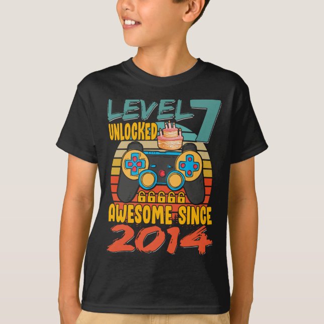 Level 7 Unlocked Video Gamer 7 Years Old 7  T-Shirt (Front)