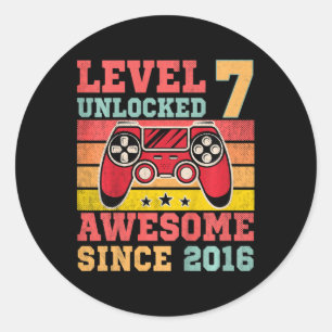 Level 7 Unlocked Vintage Video Game 7th Birthday G Classic Round Sticker