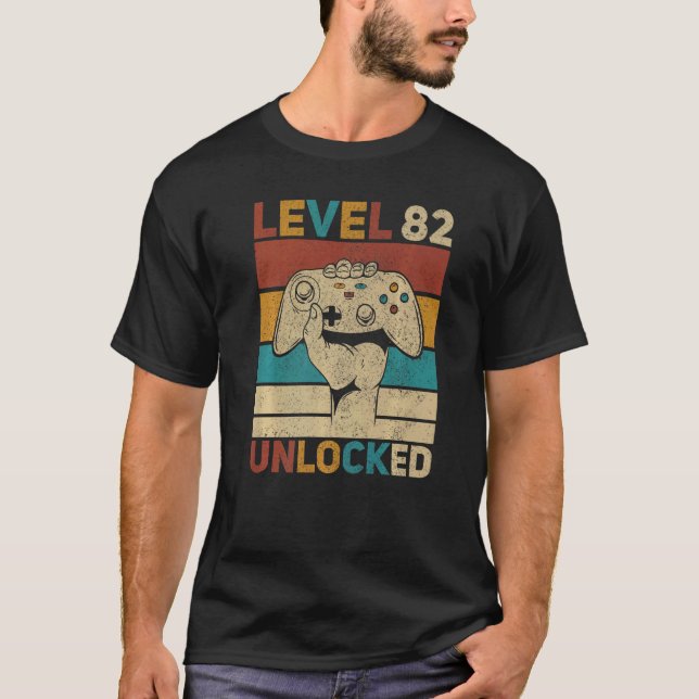 Level 82 Unlocked 82nd Birthday 82 Years Old Gamer T-Shirt (Front)