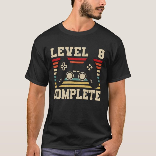 Level 8 Complete 8th Anniversary Video Gamer T-Shirt (Front)