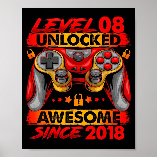 Level 8 Unlocked 8 Year Old Boys 8th Birthday Boy  Poster (Front)