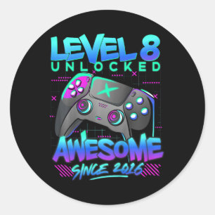 Level 8 Unlocked 8 Years Old Boy Birthday Gift 8th Classic Round Sticker