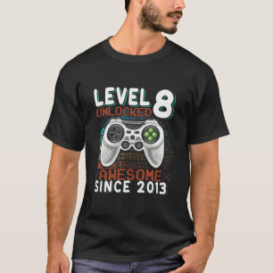Level 8 Unlocked 8Th Birthday Gamer Kids Gift Awes T-Shirt