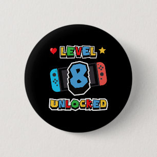 Level 8 Unlocked 8th Birthday Kids Video Game 8 Ye 6 Cm Round Badge